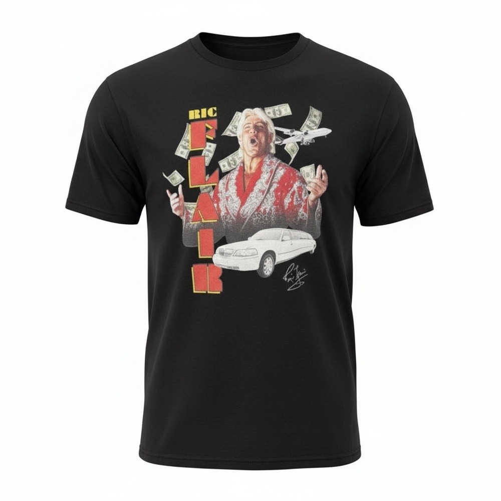 WWE Ric Flair Nature Boy Woooo Tee Mens XL Black Limo Money Graphic Shirt